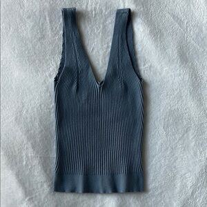 LA MIEL Blue Ribbed Fitted Tank Top
